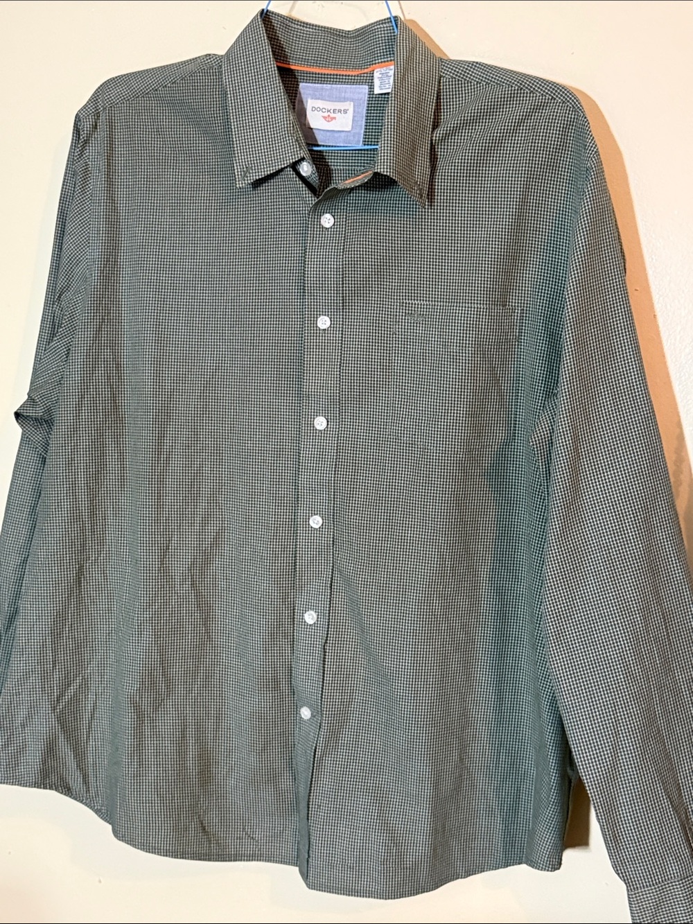 Dockers Men's Olive Green Micro-Gingham Button-Down Shirt